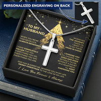 Custom Engraved Cross Necklace, Personalized Cross Necklace for Husband, Stainless Steel Mens Cross Pendant, Faith Christmas Present for Him