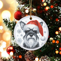 Santa Hat Schnauzer Dog Ornament, Miniature Schnauzer Christmas Ornament, Ceramic Puppy Tree Ornament, Schnauzer Lover Keepsake Present