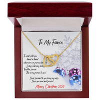 Cubic Zirconia Linked Hearts Pendant, Fiance Promise Interlocking Hearts Necklace, Polished Surgical Steel Christmas Jewelry Present