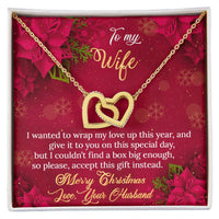 Christmas Necklace for Wife, Wife Interlocking Hearts Necklace, Romantic Holiday Heart Necklace, Double Heart Pendant Jewelry, Present for Her