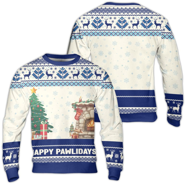 Festive Dog Reindeer Sweater, Happy Pawlidays Ugly Christmas Sweater, Comfy Fireplace Holiday Sweatshirt, Humorous Dog Lover 