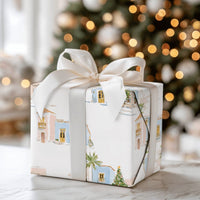 Tropical Village Wrapping Paper, Coastal Christmas Wrapping Paper, Watercolor Beach House Gift Wrap, Pastel Coastal Town Wrapping Paper