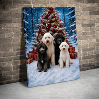 Doodle Dogs Christmas Tree Print, Goldendoodle Christmas Canvas Wall Art, Snowy Winter Holiday Dog Canvas, Festive Pet Lover Wall Decor Present