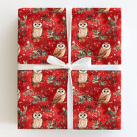 Woodland Bird Gift Wrap, Watercolor Owl Wrapping Paper, Red Christmas Wrapping Paper, Pinecone Gift Wrap, Winter Holiday Wrapping Paper