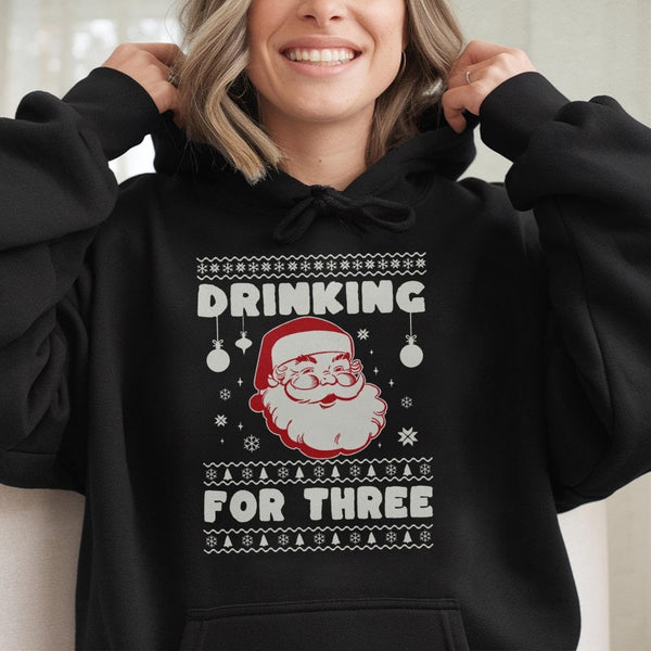 Humorous Santa Twins Pregnancy Announcement Sweatshirt, Drinking for Three Christmas Hoodie, Expectant Mom Maternity Pullover