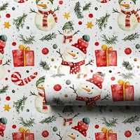 Candy Cane Holiday Gift Wrap, Watercolor Snowman Wrapping Paper, Adorable Winter Snowmen Paper Roll, Christmas Gift Wrapping Paper