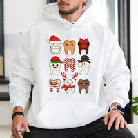 Humorous Dental Hygienist Holiday Sweatshirt, Christmas Teeth Hoodie, Dentist Office Pullover Hoodie, Dental Assistant Adorable Xmas Hooded Top