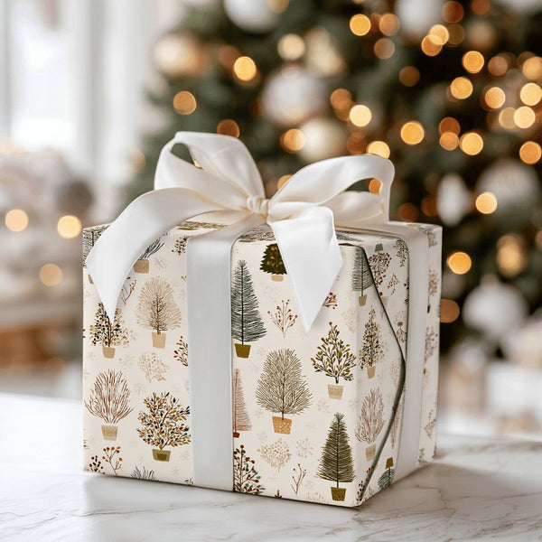 Modern Rustic Pine Gift Wrap, Potted Christmas Tree Wrapping Paper, Minimalist Holiday Gift Wrapping Paper, Festive Winter Pa