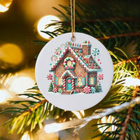 Whimsical Candy Cottage Ceramic Ornament, Gingerbread House Christmas Ornament, Adorable Holiday Tree Keepsake Ornament, Festive Xmas Present