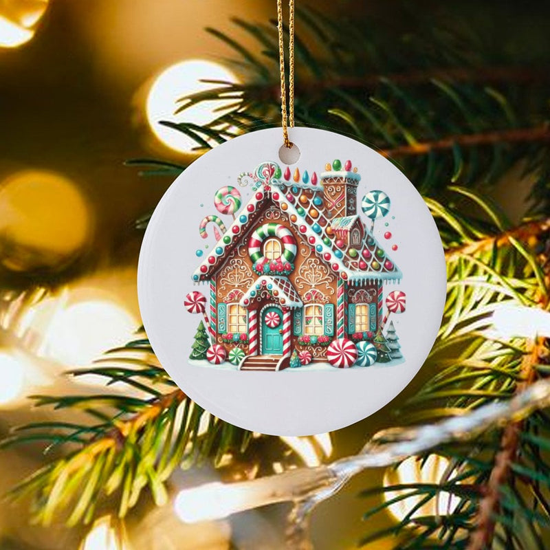 Whimsical Candy Cottage Ceramic Ornament, Gingerbread House Christmas Ornament, Adorable Holiday Tree Keepsake Ornament, Festive Xmas Present