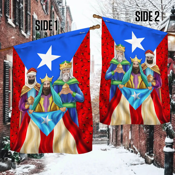 Los Tres Reyes Magos Yard Flag, Three Kings Puerto Rico Flag Garden Flag, Puerto Rican Christmas Outdoor Flag, Double-Sided L