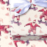 Cool Skater Christmas Gift Wrap, Skateboarding Santa Wrapping Paper, Sunglasses Santa on Skateboard Wrapping Paper, Holiday Gift Wrap Roll