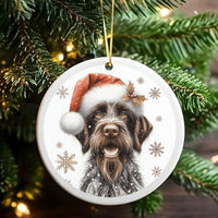 Santa Hat Dog Ceramic Ornament, German Wirehaired Pointer Christmas Ornament, Hunting Dog Holiday Tree Ornament, Pet Lover Xmas Present