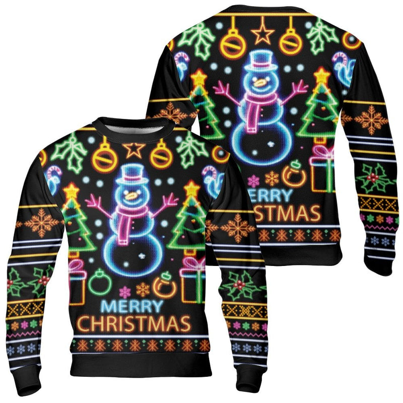 Retro Snowman Holiday Sweatshirt, Neon Snowman Ugly Christmas Sweater, Festive Winter Crewneck, Colorful Xmas Sweater Present for Men Women