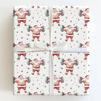 Humorous Gym Holiday Gift Wrap, Weightlifting Santa Wrapping Paper, Fitness Christmas Wrapping Paper, Bodybuilder Gift Wrap