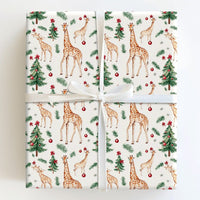 Watercolor Animal Gift Wrap, Christmas Giraffe Wrapping Paper, Holiday Tree Wrapping Paper Roll, Safari Animal Gift Wrap