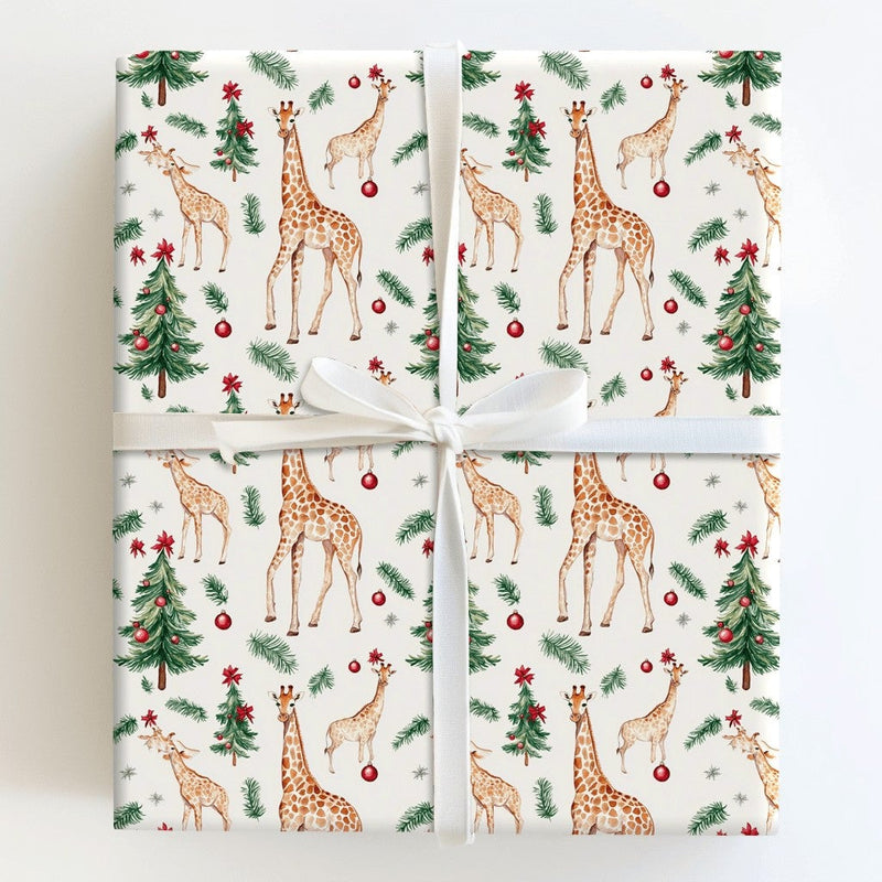 Watercolor Animal Gift Wrap, Christmas Giraffe Wrapping Paper, Holiday Tree Wrapping Paper Roll, Safari Animal Gift Wrap