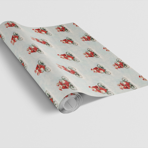 Christmas Cycling Gift Wrap, Santa and Mrs Claus Wrapping Paper, Whimsical Holiday Wrapping Paper, Festive Xmas Gift Wrap Rol