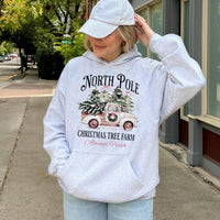 Vintage Rustic Truck Holiday Sweatshirt, North Pole Christmas Tree Farm Hoodie, Comfy Winter Xmas Pullover, Family Holiday Present