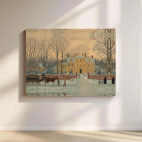 Snowy Landscape Horse Sleigh Wall Art, Colonial Winter Mansion Canvas Print, Traditional Holiday Canvas, Vintage Christmas Wall Decor