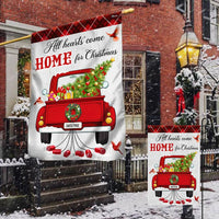 Red Vintage Truck Wreath Flag, All Hearts Come Home for Christmas Garden Flag, Double Sided Holiday Yard Flag, Farmhouse Xmas Lawn Decor