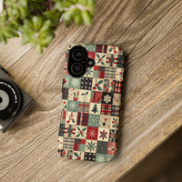 Holiday Quilt Pattern Phone Cover, Vintage Christmas Patchwork iPhone Case, Retro Winter Festive Phone Case, Dual Layer Xmas Present