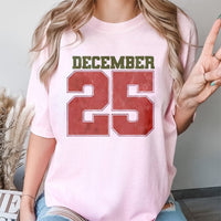 Retro Varsity Number Graphic Tee, December 25 T-Shirt, Vintage Christmas 25 Shirt, Comfy Holiday Morning Tee, Adorable Xmas Season Present