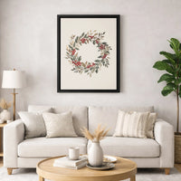 Watercolor Holiday Berry Wreath Art, Red Berry Wreath Canvas Print, Festive Berry Wreath Poster, Christmas Wall Decor, Digital Download