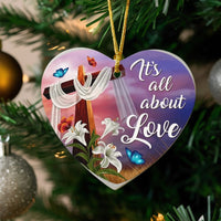 Religious Lilies Butterflies Ceramic Ornament, Christian Cross Heart Ornament, Faith Easter Tree Decor, Christmas Ornament Present for Believer