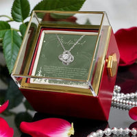 Rotating Rose Box Love Knot Pendant, Girlfriend Love Knot Necklace, Romantic CZ Love Knot Jewelry, Christmas Holiday Present, Anniversary Present