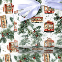 San Francisco Holiday Gift Wrap, Cable Car Christmas Wrapping Paper, Merry Christmas Wrapping Paper, Watercolor Winter City Paper Roll