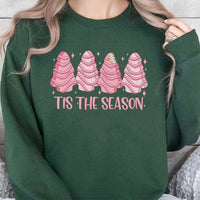 Tis the Season Holiday Sweatshirt, Christmas Tree Cake Sweatshirt, Retro Snack Cake Crewneck, Adorable Winter Sweater Festive Women Present