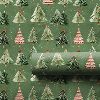 Sage Green Christmas Tree Wrapping Paper, Watercolor Pine Tree Wrapping Paper, Rustic Winter Gift Wrap, Holiday Present Wrapping Paper