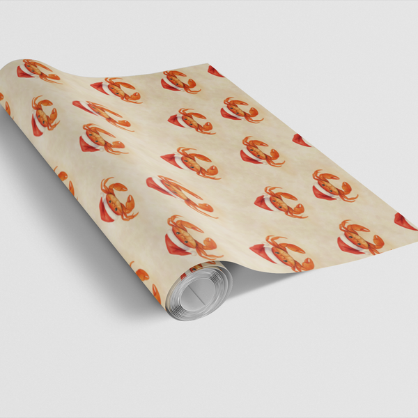 Coastal Holiday Gift Wrap, Santa Crab Christmas Wrapping Paper, Crab Pattern Wrapping Paper, Beachy Xmas Gift Wrap Roll, Ocea