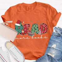 Bookish Holiday Shirt, Read More Books Christmas Teacher T-Shirt, Literary Book Lover Christmas Graphic Tee, Reader Teacher Present