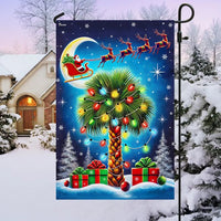 Palm Tree Santa Sleigh Moon Flag, South Carolina Christmas Garden Flag, Double Sided SC Palmetto Holiday Flag, Coastal Xmas Yard Decor