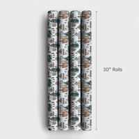 Nostalgic Winter Town Holiday Gift Wrap, Snowy Christmas Village Wrapping Paper, Classic Xmas Wrapping Paper Roll, Festive Holiday Gift Wrap