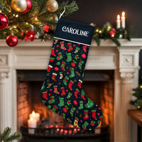 Custom Name Holiday Stocking, Personalized Red and Green Ornament Christmas Stocking, Festive Xmas Stocking, Family Holiday Decor Present