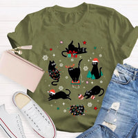 Holiday Cat Snowflakes T-Shirt, Black Cats Christmas Shirt, Adorable Xmas Lights Graphic Tee, Festive Kitty Lover Shirt, Winter Holiday Present