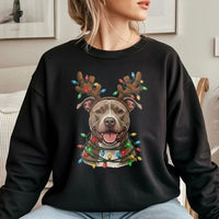 Reindeer Antlers Festive Dog Sweatshirt, Pitbull Christmas Sweatshirt, Adorable Holiday Puppy Sweatshirt, Dog Mom Xmas Crewneck, Dog Dad Present