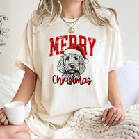 Santa Hat Dog Graphic Tee, Labradoodle Christmas T-Shirt, Adorable Doodle Dog Christmas Shirt, Holiday Pet Lover T-Shirt, Xmas Present for Dog Mom