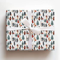 Winter Shoppers Gift Wrap, Watercolor Christmas Wrapping Paper, Snowy Village Holiday Wrapping Paper, Vintage Town Gift Wrap Roll