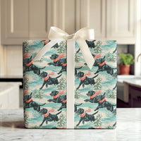 Snowy Christmas Dog Gift Wrap, Black Labrador Wrapping Paper, Winter Landscape Wrapping Paper, Holiday Dog Lover Gift Wrapping Paper