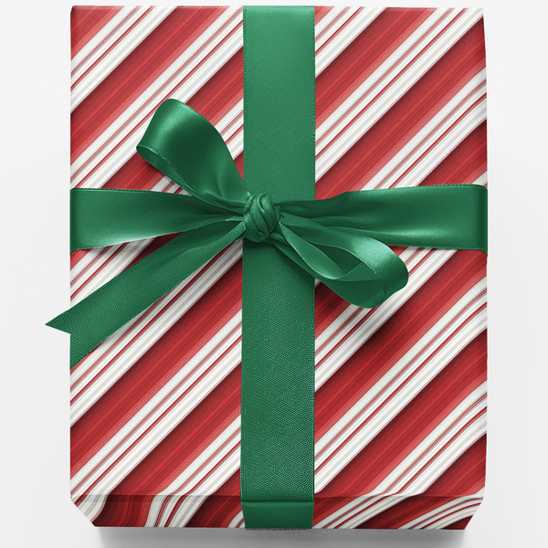 Red White Stripe Gift Wrap, Peppermint Candy Cane Wrapping Paper, Peppermint Holiday Wrapping Paper, Festive Christmas Gift W