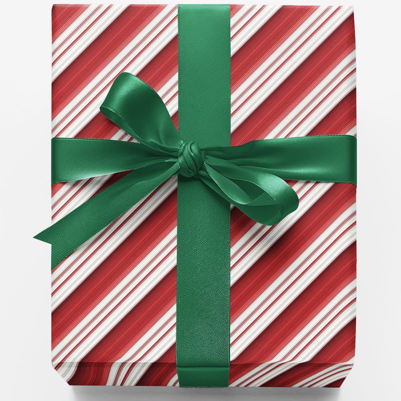 Red White Stripe Gift Wrap, Peppermint Candy Cane Wrapping Paper, Peppermint Holiday Wrapping Paper, Festive Christmas Gift Wrap Roll