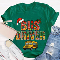 Santa Hat Bus Driver Graphic Tee, School Bus Driver Christmas T-Shirt, Humorous Holiday Driver Shirt, Transportation Staff Xmas Present