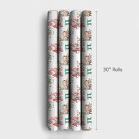 Watercolor Christmas Gift Wrap, Santa and Reindeer Wrapping Paper, Retro Santa Holiday Wrapping Paper, Traditional Christmas Wrapping Paper