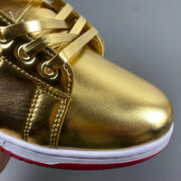 High Top Sneakers, Gold Red Colorway, Lace Up Design, Casual Gift for Sneaker Fans