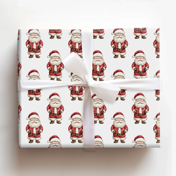 Vintage Watercolor Santa Claus Gift Wrap Roll, Classic Santa Christmas Wrapping Paper, Traditional Holiday Paper, Xmas Gift W