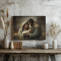 Holy Family Baby Jesus Wall Art, Nativity Scene Canvas Art, Classical Christian Nativity Print, Biblical Christmas Canvas Decor
